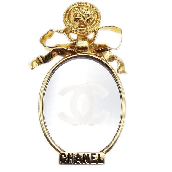 Chanel Bow Mirror Motif Brooch Pin Corsage Gold-plated - Picture 1 of 5